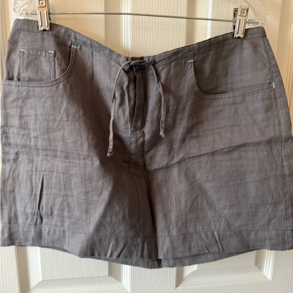 Lacoste 100% Linen Brown Gray Drawstring Skirt Women's Size 42/10